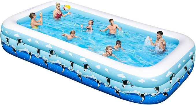Inflatable Pool 145" x 74" x 22" Large Swimming Pool for Adults & Kids, Oversized Blow Up Pool for Family, Durable Thickened Backyard Kiddie Pool for Outdoor, Garden