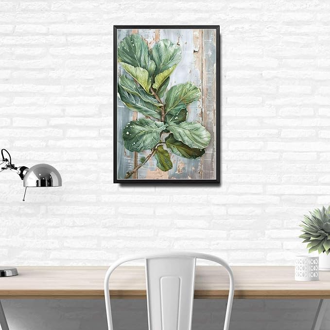 Metal Sign Tin Sign Vintage Wall Art Antique Artistry Fiddle Leaf Tin Sign for Distressed Wood Wall Art Green Thumbs and Botanical Bar Sign for Restaurant 12×16 Inches with Metal Frame