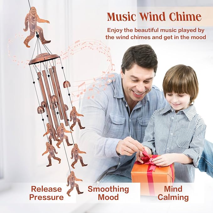 Bigfoot Wind Chimes for Outside,Big Foot Sasquatch Gifts for Men Women/Memorial Gifts/Birthday Gift Metal windchimes Outdoors/Indoors,Garden Decor,Patio,Home,Porch,Yard Decoration