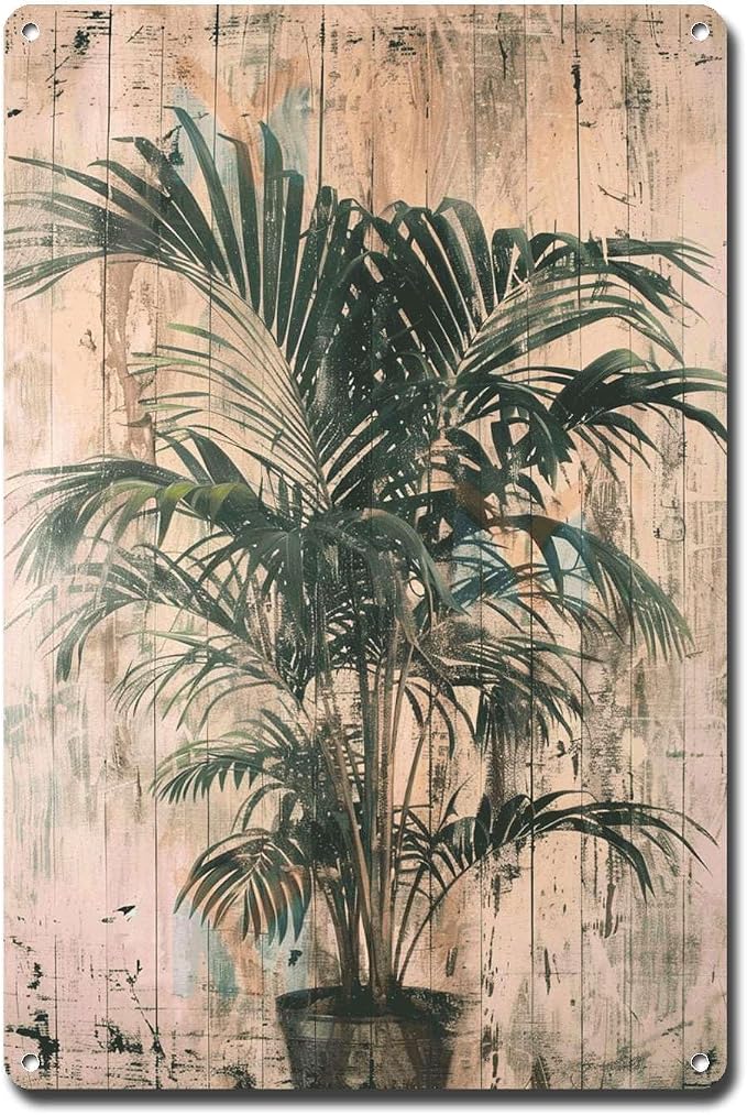 Metal Sign Tin Sign Vintage Wall Art Vintage Areca Palm Tin Sign for Rustic Paintings Shabby Chic Style and Bygone Era Charm Metal Garden Sign for Pub 6×8 Inches