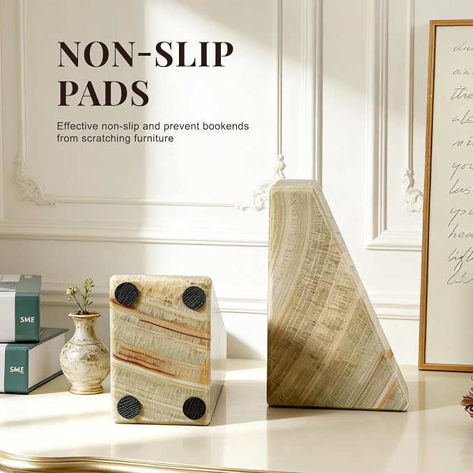 Koville Onyx Bookends, Marble Bookends for Shelves, Natural Stone Book Ends for Heavy Books, Decorative Bookends for Bookshelf Table Home Decor, Heavy Duty bookend for Large Books(Green)