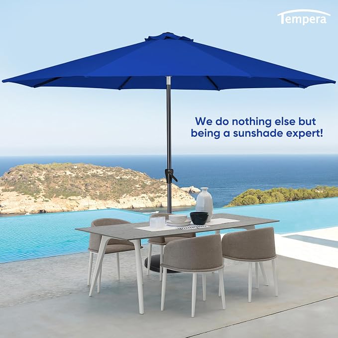 Tempera Patio Market Outdoor Table Umbrella with Auto Tilt and Crank, Large Sun Umbrella with Sturdy Pole & Fade Resistant Canopy, Easy to Set