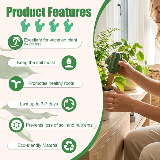 Terracotta Watering Spikes, 4 Pack Plant Watering Devices Self Watering Spikes Vacation Clay Watering Stakes Garden Plant Watering Globes for Indoor & Outdoor Plants