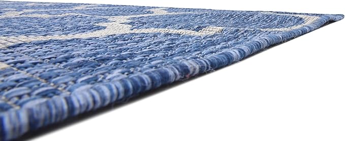 Unique Loom Outdoor Trellis Collection Area Rug (6' 1" x 9' Rectangle, Navy Blue/ Ivory)