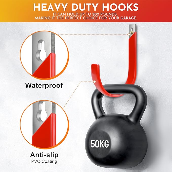 Metal Garage Hooks, Hose Holder Wall Mount for Outside, Heavy Duty Hose Hanger Hook for Water Hoses Outdoor Organizer Study Rack for Garden Hoses, 2 Pack-Red