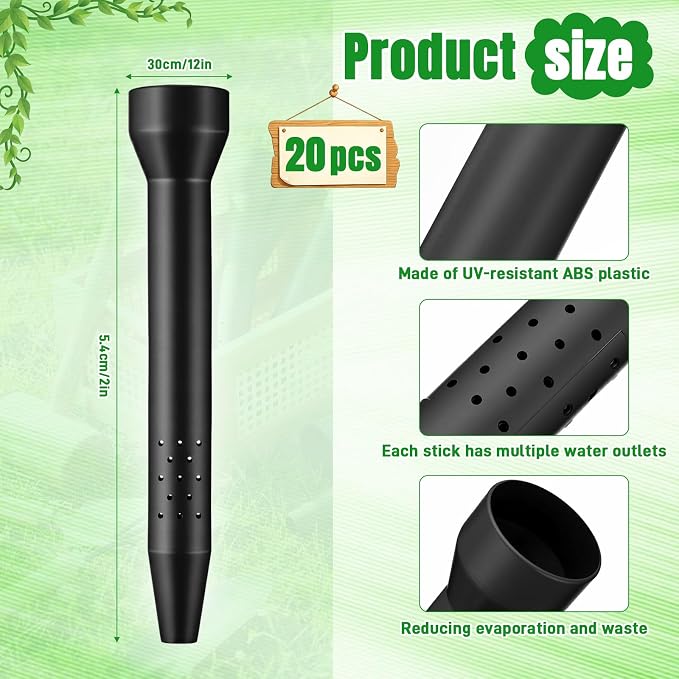 20 Pack Garden Watering Stake 12 Inch Large Uv-Protected ABS Plastic Deep Root Irrigation Spike for Trees, Flowers, Fruits, Vegetables, Potted Plants