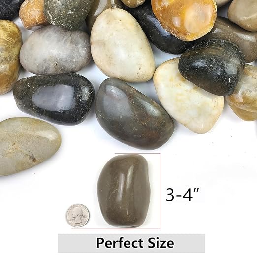 YISZM 20lbs Large River Rocks for Landscaping, 3-4" Decorative Pebbles for Garden Design, Hand-Picked Smooth Stones for Fish Tank, Flower Pots, Indoor Water Fountains, Pathways, Backyard, Mixed Color