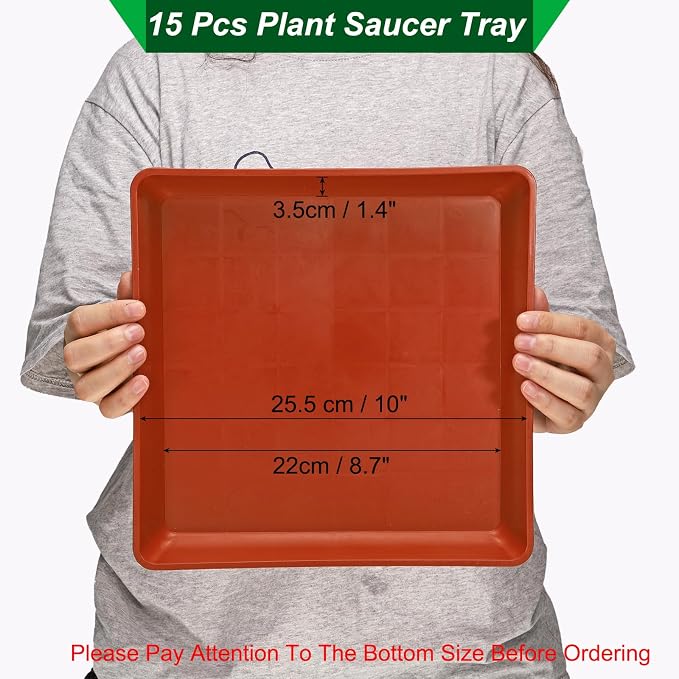 PATIKIL Plant Saucer Tray, 15 Pack 10 Inch Plastic Square Plant Saucer Flower Planter Drip Tray for Indoors Outdoors Patio Balcony, Terracotta