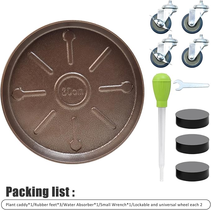 1 Pack 12.2 Inch Metal Plant Caddy With Lockable Wheels,Plant Stand Dolly for Heavy Planter,Wheeled Planter Saucer Tray,Rolling plant stand,Heavy-Duty Plant Caddy for Indoor and Outdoor(Copper)
