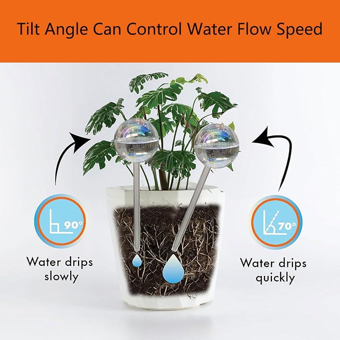 17 Oz 2 Weeks Glass Plant Watering Globes Large Vacation Water While Away Indoor Outdoor Potted Plant Slow Release Self Watering Bulbs Devices Planter Insert (Iridescent Large 3-Pack)