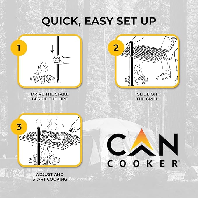 GameMaker Open Fire Cooking Griddle – Portable Campfire Griddle for Open Flame Cooking, Firepits, Outdoor Fire Rings & Camping – Heavy-Duty, Easy Setup & Adjustable Height