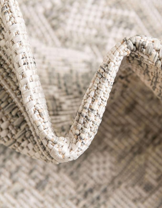 Unique Loom Outdoor Aztec Collection Area Rug - Chalca (4' 1" Round, Light Gray/ Ivory)