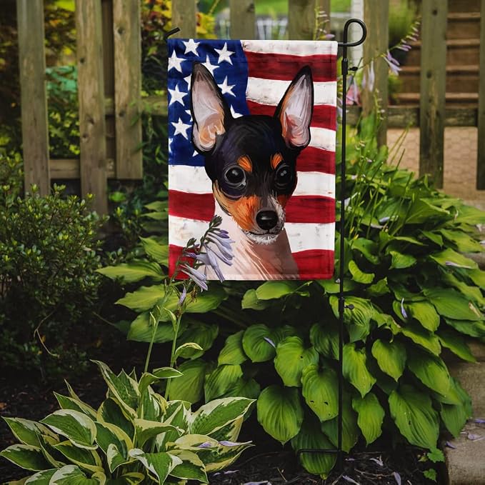 Caroline's Treasures CK6742GF Toy Fox Terrier American Flag Garden Flag Mailbox Flag Decorative Yard Flag Banner Outside Patio Artwork Yard Flower Beds, Garden Size, Multicolor