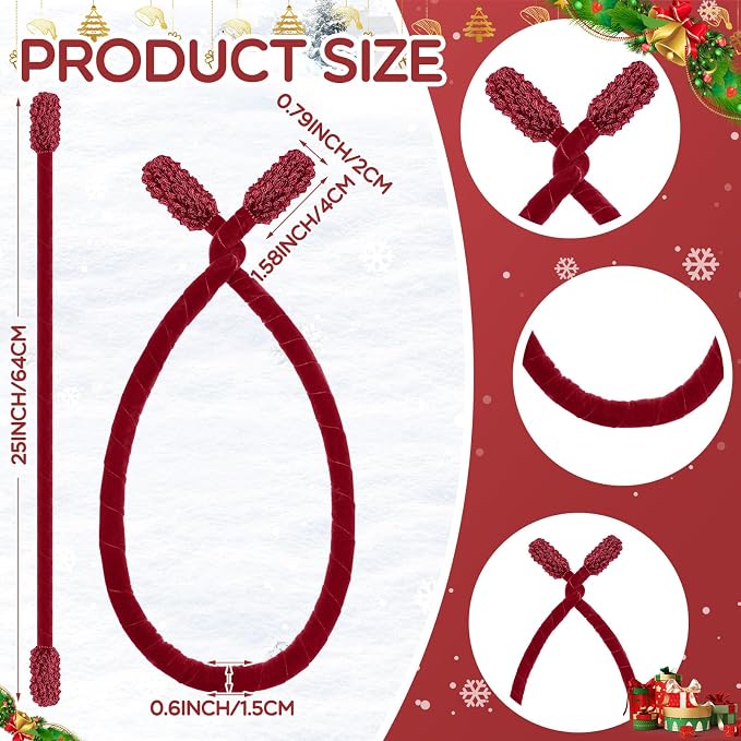 Zhengmy 16 Pcs 25 Inches Christmas Velvet Garland Ties Christmas Decorative Twist Ties for Banister Reusable and Flexible Twist for Xmas Home Decorations Holiday Craft Wrapping(Burgundy)