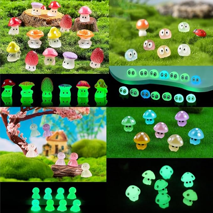 Glow in The Dark Tree Spirits, Mini Glow Fairy Garden Accessories Outdoor, Luminous Elves Tree Ghosts Figurines Kit with Mini Mushrooms for Garden Yard Bonsai Succulent Terrarium Decorations