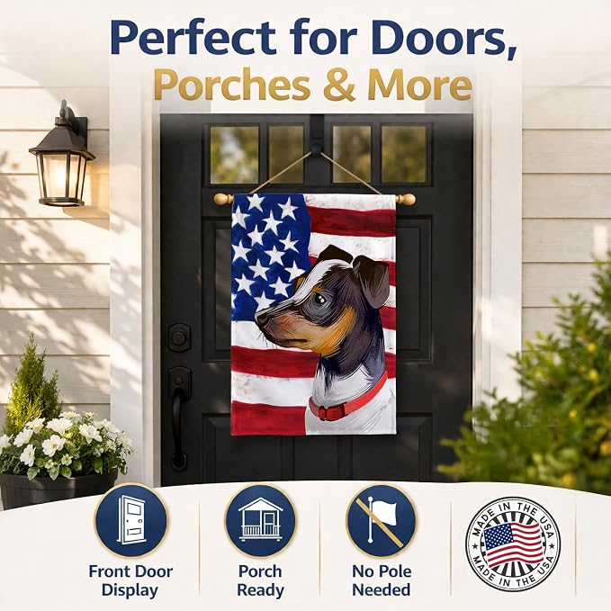 Caroline's Treasures CK6582CHF Japanese Terrier American Flag House Flag Large Porch Sleeve Pole Decorative Outside Yard Banner Artwork Wall Hanging, Polyester, House Size, Multicolor