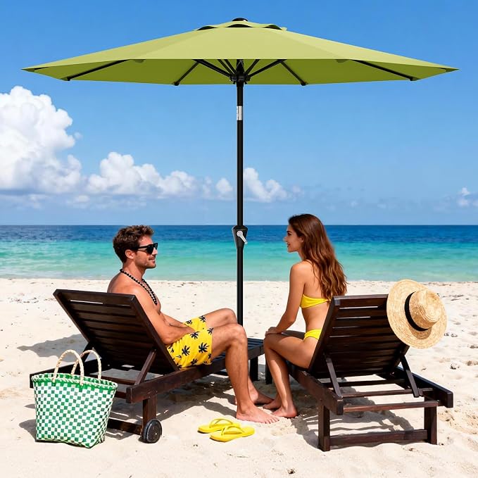 GarveeLife 10FT Umbrella Outdoor Patio, Table Umbrella with Push Button Tilt and Crank, 8 Sturdy Ribs Waterproof UV Protection for Garden, Pool, Deck, Backyard, Market (Fruit Green)