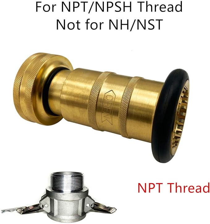 SAFBY Fire Hose Nozzle Brass Fire Equipment Spray Jet Fog (1" NPT/NPSH)