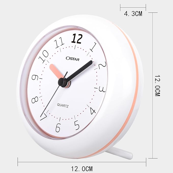 OSTAR Waterproof Bathroom Shower Clock, Analog Quartz Clock Hanging Stand Dual Purpose, One AA Battery Operated 4.72 inch Round Size
