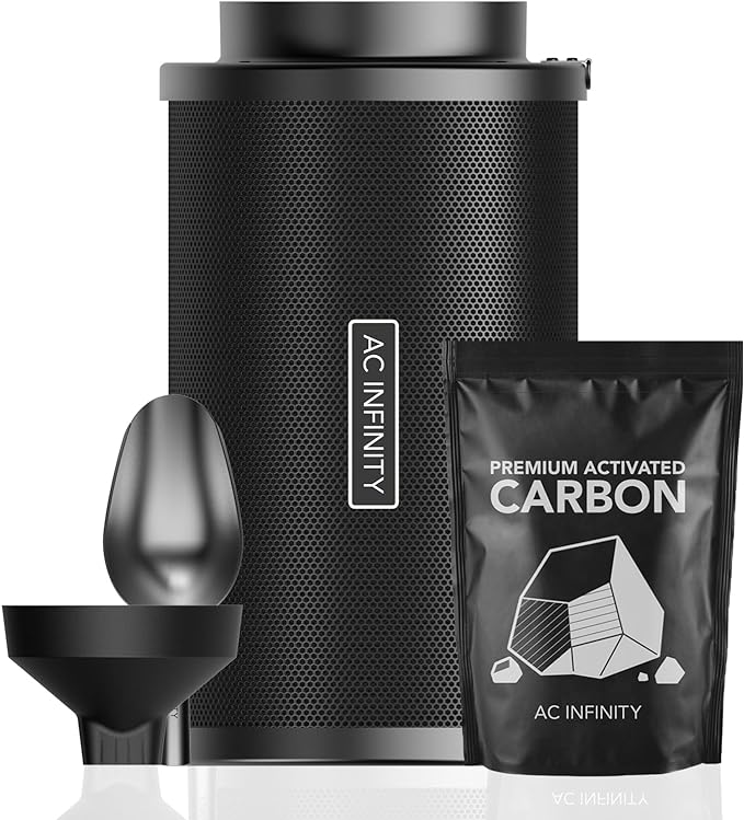 AC Infinity Refillable Carbon Filter Kit 8” with Additional Refill. | Odor Removal Air Scrubber For 8" Inline Fan and Ducting, Reusable Charcoal Filter for Grow Tent Grow Room Hydroponics
