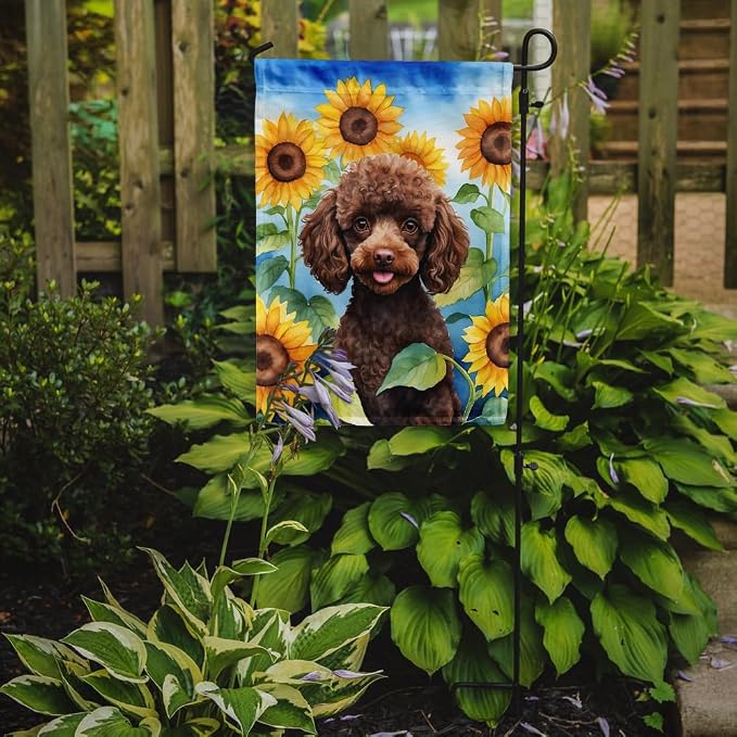 Caroline's Treasures DAC6139GF Chocolate Poodle in Sunflowers Garden Flag Mailbox Flag Decorative Yard Flag Banner Outside Patio Artwork Yard Flower Beds, Garden Size, Multicolor