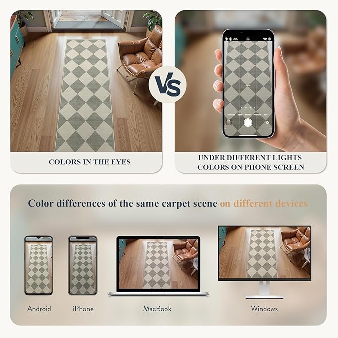 Beeiva Checkered Print Bedroom Area Rug 3x5, Non Slip Ultra Thin Washable Entryway Rug Low Pile Soft Bathroom Rugs Green, Moroccan Farmhouse Trellis Throw Rugs for Kitchen Office Kids Room