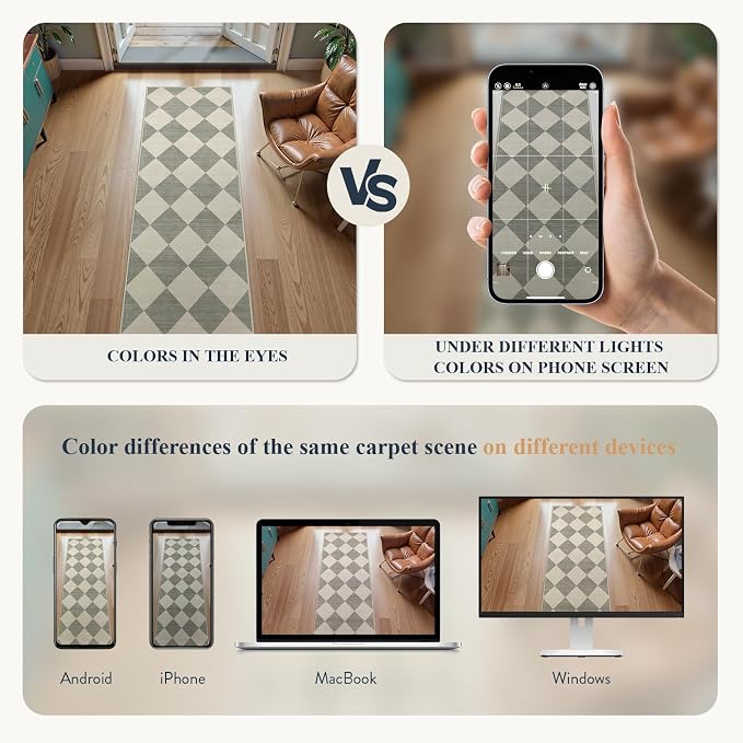 Beeiva Checkered Print 5x7 Rugs for Living Room, Non Slip Soft Green Rugs for Bedroom Ultra Thin Washable Rugs 5x7, Moroccan Farmhouse Carpet for Playroom Kids Room, Classic Classroom Dorm Home Decor
