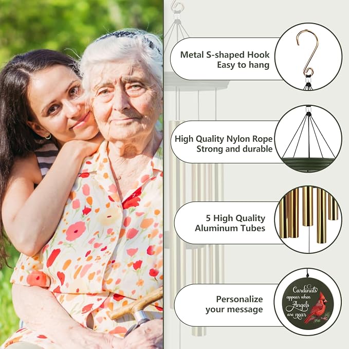 ASTARIN Cardinal Memorial Wind Chimes, 36" Personalized Name Sympathy Wind Chime, Windchimes in Memory of Loved One, Bereavement Condolence Gift for Loss Mom Dad Sister Son(Produced in Texas)