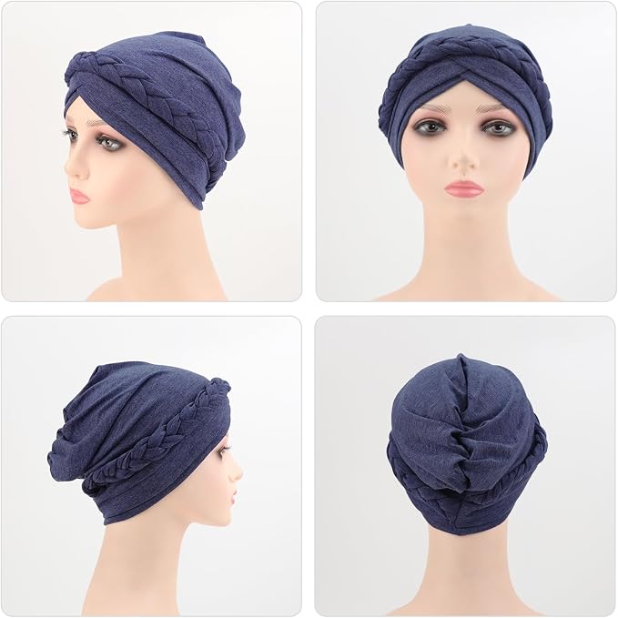 DRESHOW African Women Turban Caps Beanie Twist Headscarf Pre-Tied Twisted Braid Headwraps for Women Chemo Cancer Cap