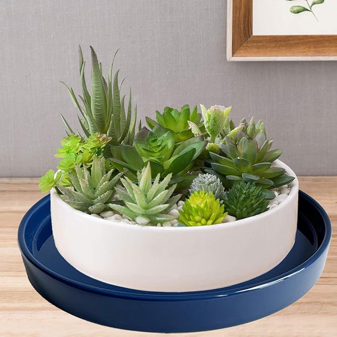 Yukfona Ceramic Plant Saucer Tray 4 Pcs 4 Inch Blue, 4.53" OD x4.13 ID x0.9 Deep| Fits Flower pots Bottom≤ 4.13", Heavy Duty Glazed Round Planter Drip with Catch Basin for Indoor Outdoor Plants