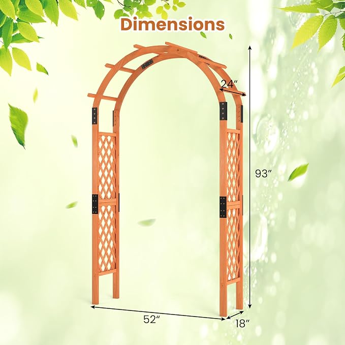 Giantex 7.7FT Wooden Garden Arbor Trellis, Outdoor Pergola Arch with Climbing Plant Support, Wood Wedding Arch for Ceremony, Pathway, Birthday Party, Garden Décor, Weather-Resistant, Easy Assembly