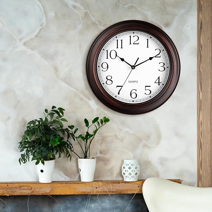 KECYET 14 Inch Wall Clocks Battery Operated Silent Non-Ticking Wall Clock Vintage Retro Rustic Style Decorative for Living Room Kitchen Farmhouse (Bronze)