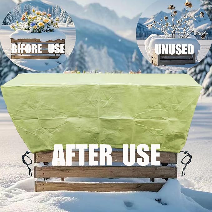 EJW Planter Cover, Plant Covers Freeze Protection,2 Pack 59.2"*17.7"x15.7" Planter Covers for Winter, Frost Cloths for Outdoor Plants, Raised Bed Covers for Winter.