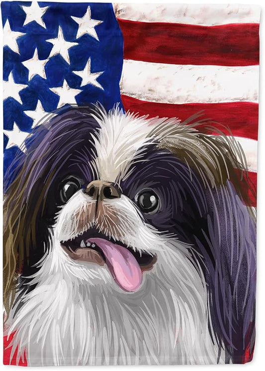 Caroline's Treasures CK6580CHF Japanese Chin American Flag House Flag Large Porch Sleeve Pole Decorative Outside Yard Banner Artwork Wall Hanging, Polyester, House Size, Multicolor