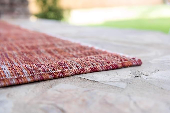 Unique Loom Collection Casual Transitional Solid Heathered Indoor/Outdoor Flatweave Area Rug (6' 1" x 9' Rectangle, Rust Red/Beige)