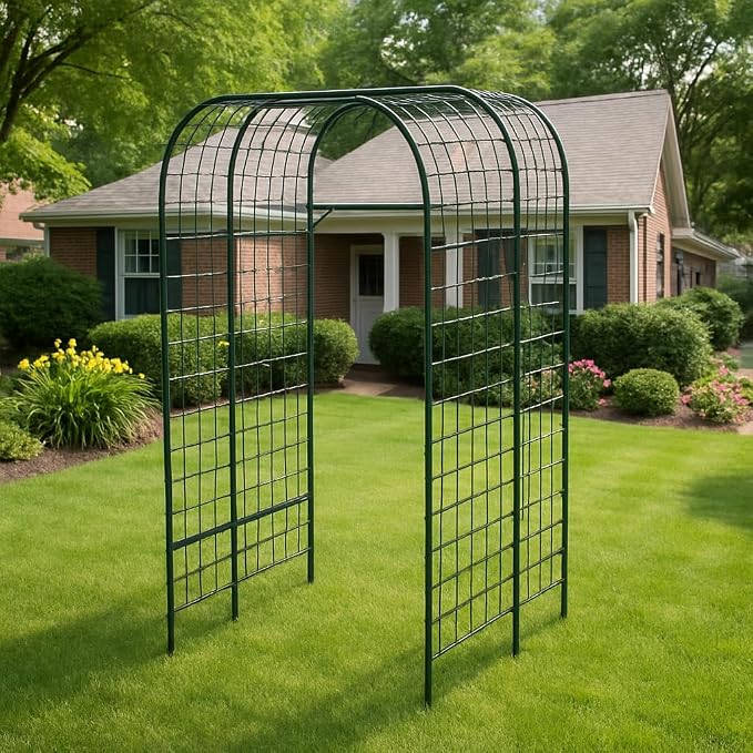 GarveeLife Metal Garden Arch Trellis 7.3 FT, Cucumber & Melon Trellis for Raised Beds, u-Shape Plant Support with Plastic Connectors for Climbing Vegetables, Grapes & Roses, Black