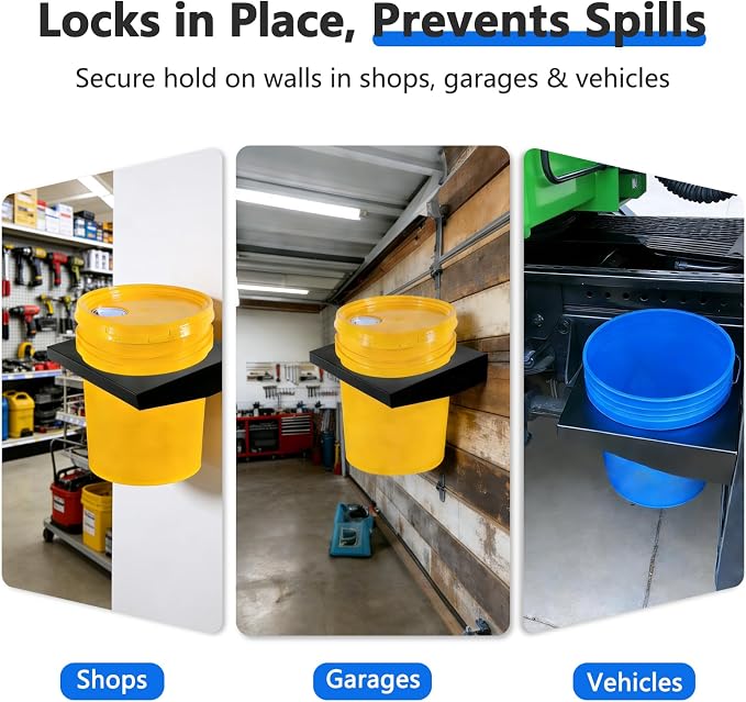 SPARKWHIZ 5 Gallon Bucket Bracket for Race Trailer, Garage, Shop, Enclosed Trailer, Toy Hauler, 11.5" ID