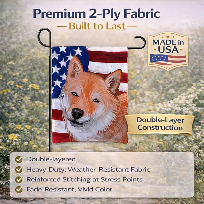 Caroline's Treasures CK6704GF Shiba Inu Dog American Flag Garden Flag Mailbox Flag Decorative Yard Flag Banner Outside Patio Artwork Yard Flower Beds, Garden Size, Multicolor