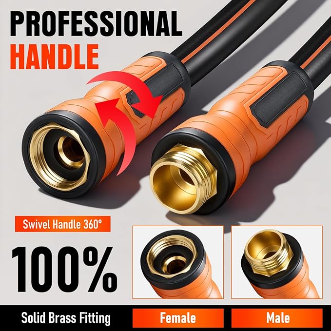 Garden Hose 25 ft x 5/8", Heavy Duty Water Hose, Flexible and Durable, Kink Resistant Lightweight Hybrid Hose, Leakproof Yard Hose with Male to Female Fittings
