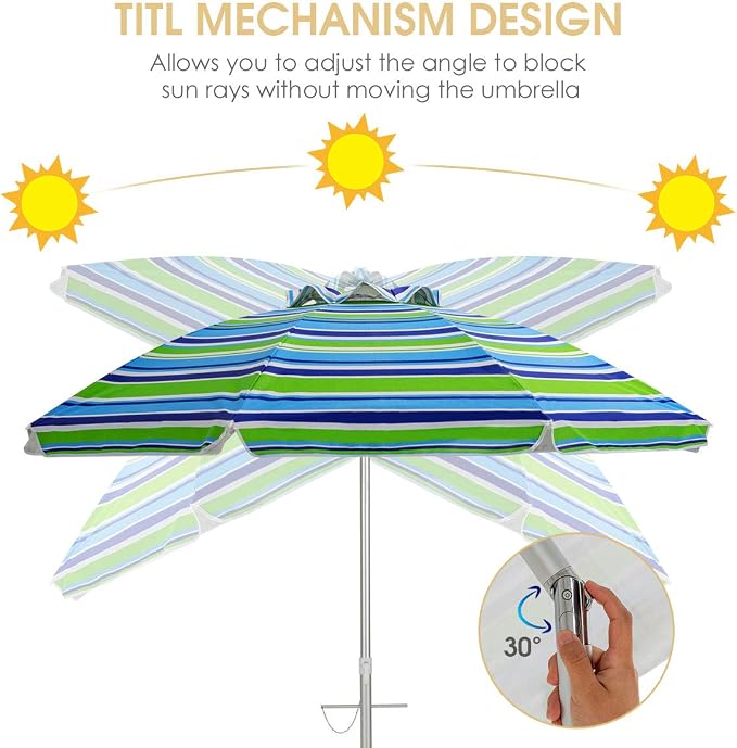 Tangkula 6.5ft Outdoor Beach Umbrella with Sand Anchor, Patio Umbrella with Push Button Tilt & UPF 50+ Protection, Portable Sunshade Umbrella with Carry Bag for Garden Beach Outdoor (Green)