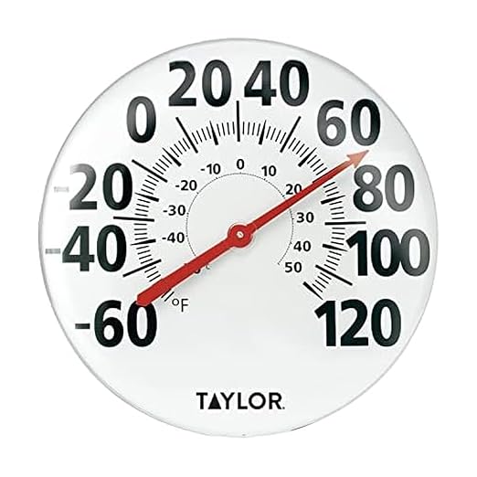 Taylor Extra Large Metal Wall Indoor Outdoor Thermometer, Easy to Read Numbers for Patio, Pool, and Indoor Areas, 18 inch, White