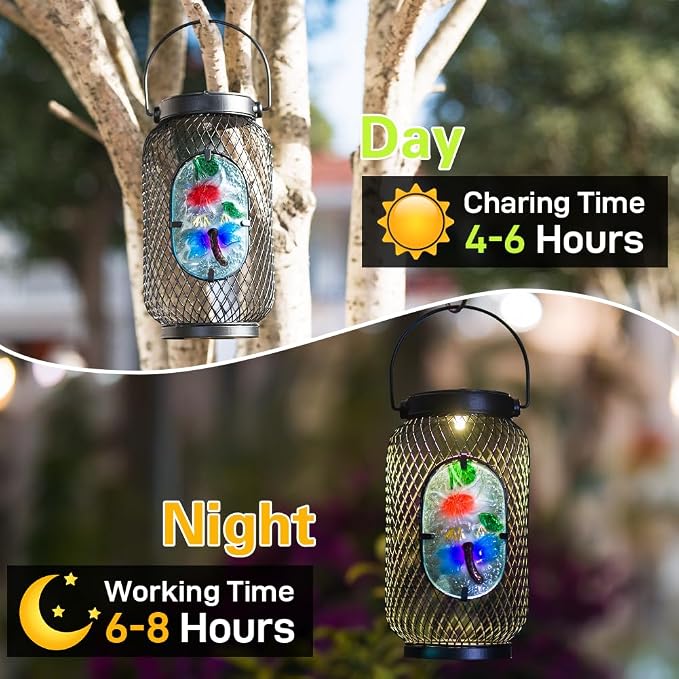 Solar Lantern Outdoor Waterproof,Dragonfly Hanging Solar Lights Outdoor, Garden Decor for Patio Yard Table, Birthday & Mother's Day Gifts for Women Gifts