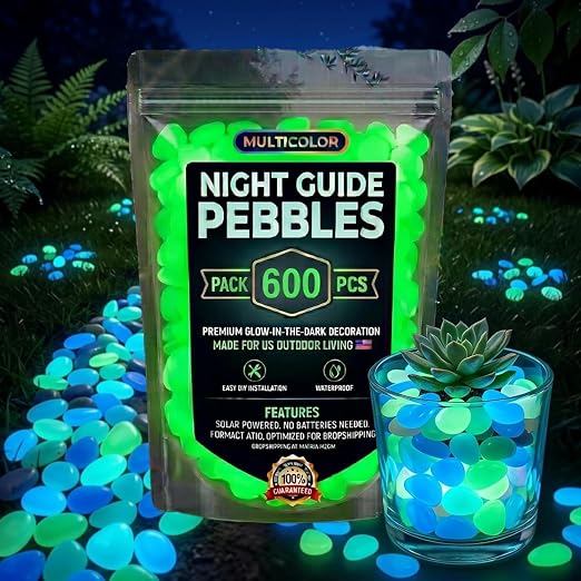 Glow Colorful in the Dark Garden Rocks – Night Guide Stones for Yard, Walkways, Fish Tanks & Landscaping, Luminous Outdoor Decorative Pebbles for Aquarium, Pathway, and Garden Decor (600, Green)