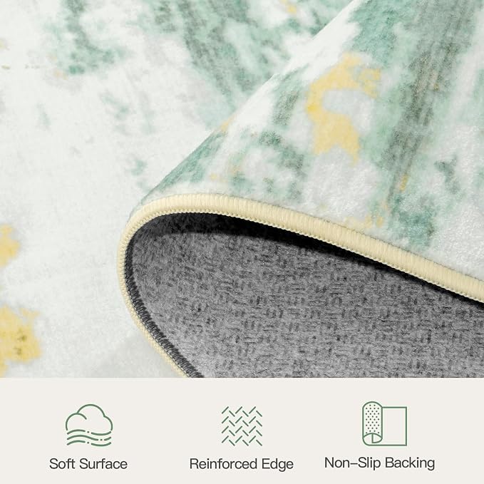 9x12 Area Rug for Living Room, Abstract Washable Large Rugs, Light Green | Soft Neutral Carpet for Bedroom, Dining Room, Home Office Nursery Indoor, Stain Resistant,Non-Slip, Low Pile, Modern Rug