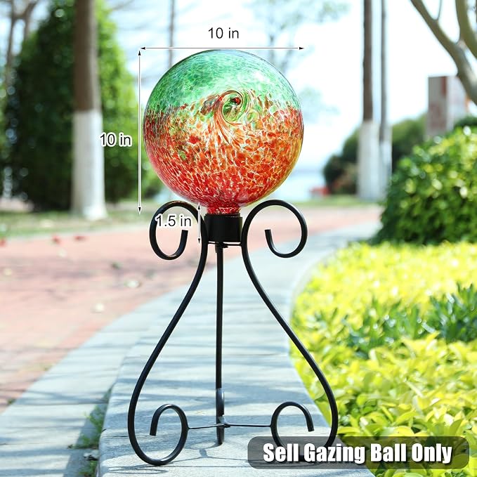 VCUTEKA Gazing Ball, Glass Gazing Balls Garden Globe Outdoor Decor 10" Red | Handcrafted red swirl glass gazing balls that creates elegant garden focal point in any outdoor landscape yard decorative