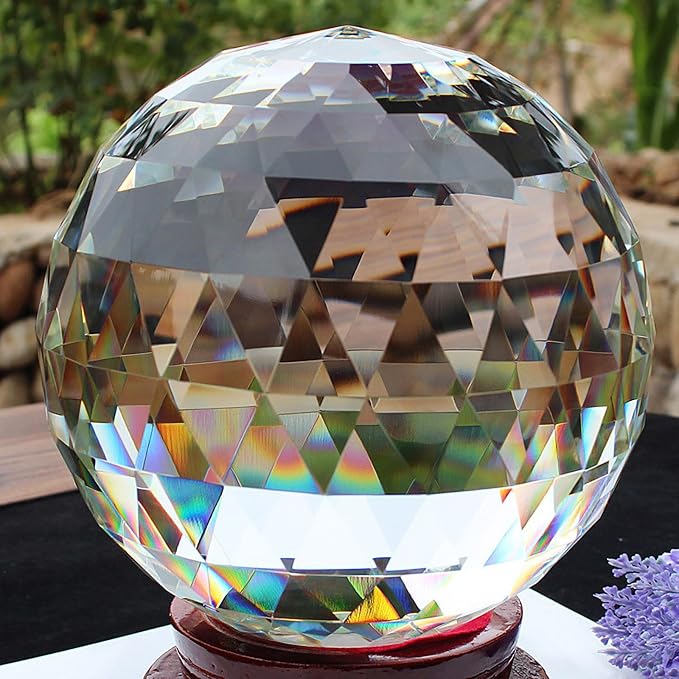Together-life 4.72inch/120mm Clear Glass Crystal Ball Prism, Sphere Faceted Gazing Ball Suncatcher Rainbow Maker for Window, Feng Shui, Home Office Garden Décor, 120mm/4.72inch