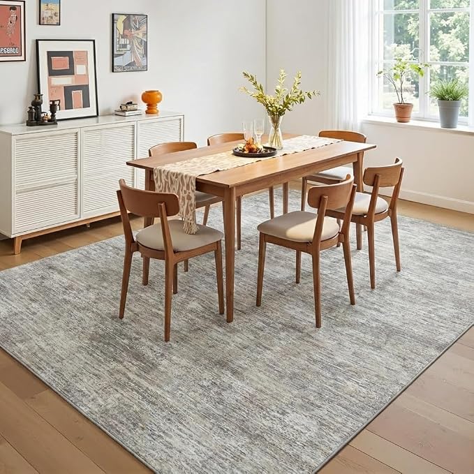GarveeHome Living Room Rug 5x7 Modern Solid Washable Rugs with Rubber Backing, Non Shedding Low Pile Neutral Carpet Stain Resistant Foldable Thin Mats for Dining Room, Nursery, Bedroom, Camel