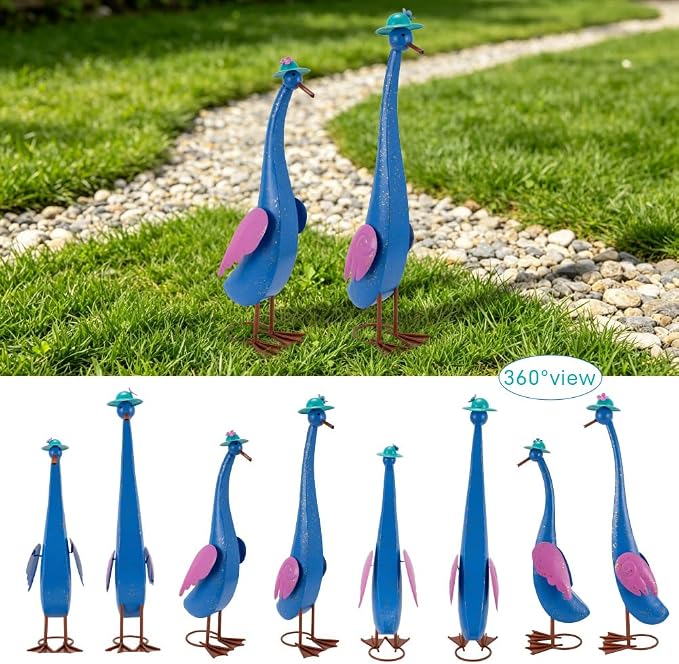 22" Duck Garden Statue Set of 2 Metal Ducks | Outdoor Statues Rustproof Yard Art Porch Animals Lawn Ornament Garden Sculptures Decor for Outside Patio Backyard
