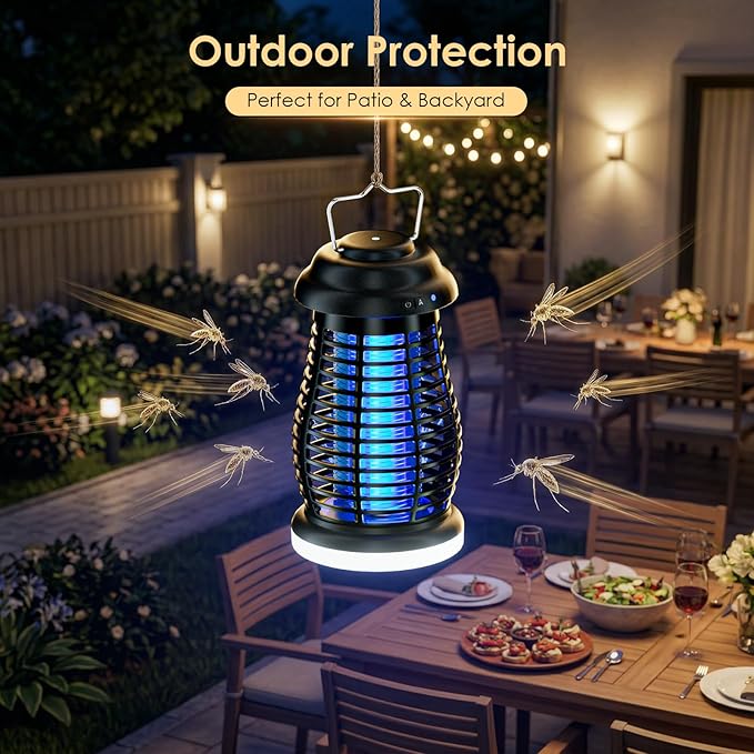 Cordless Bug Zapper Outdoor, 4200V Electric Mosquito Zapper, Fly Trap, Rechargeable Portable Fly Zapper, Waterproof Mosquito Trap Insect Killer Indoor Outdoor for Camping, Garden, Backyard, Home