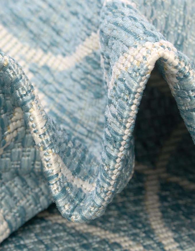 Unique Loom Outdoor Trellis Collection Area Rug - Gitter (10' Round, Light Aqua/ Ivory)
